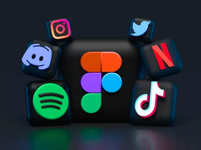A grid of social media app icons on a dark background