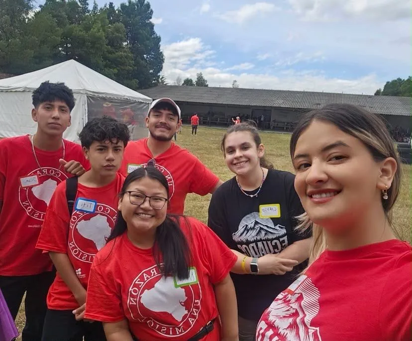 Sharon with young people at a missions camp